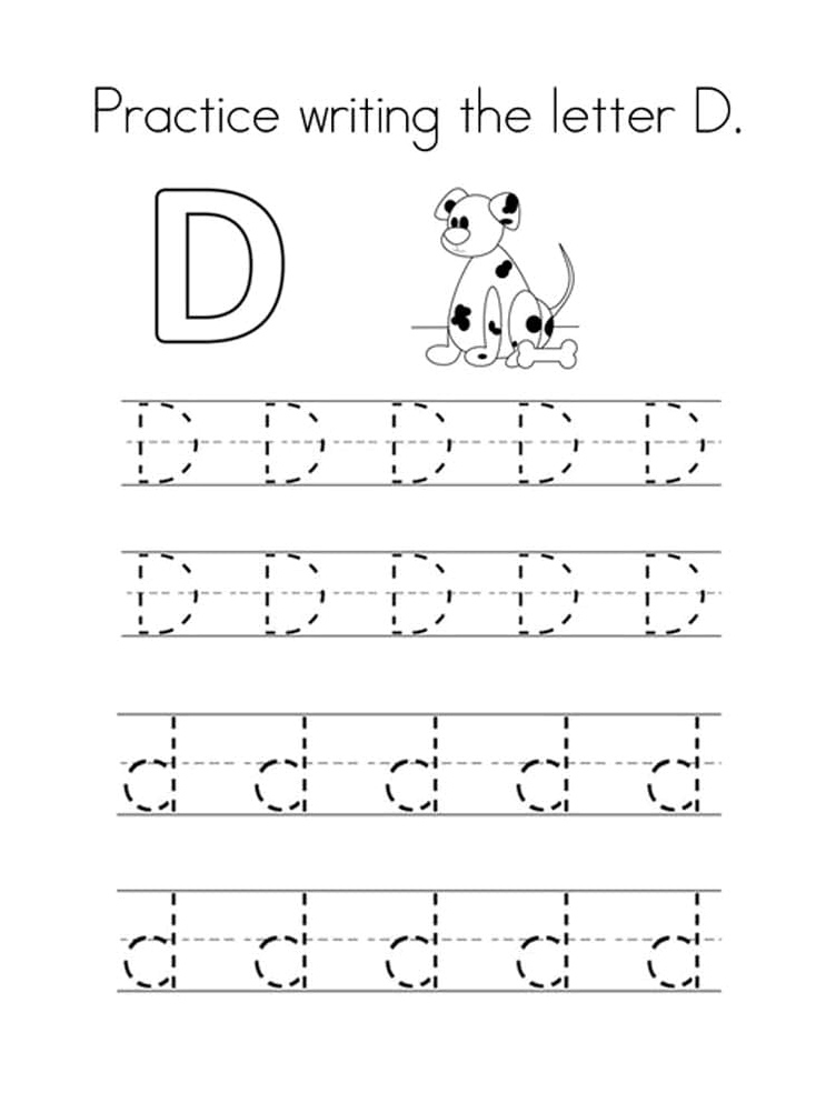 Tracing worksheet for the letter D Coloring Page