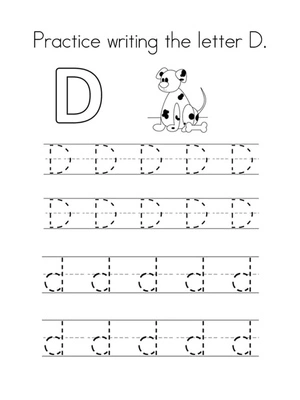 Tracing worksheet for the letter D Coloring Page