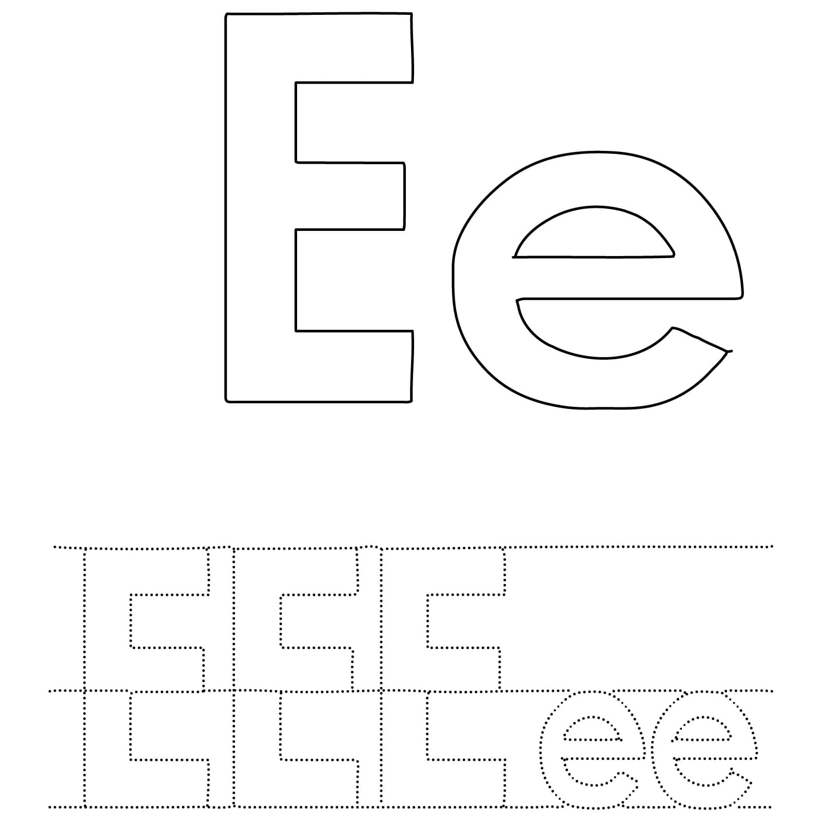 Tracing Worksheet for the Letter E Coloring Page