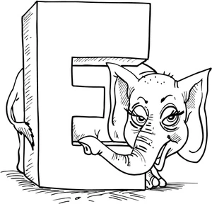 "Elephant Fun - Letter E Coloring Page" Coloring Page