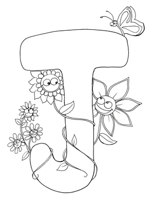 "Floral Design with the Letter J" Coloring Page