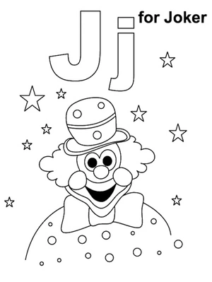 The Coloring Page Title is "J is For Joker" Coloring Page