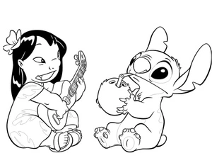 Adorable Lilo and Stitch Coloring Page