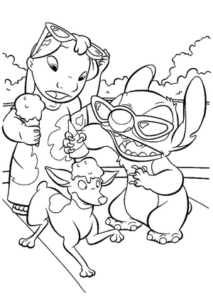 Lilo and Stitch with Their Pet Dog Coloring Page