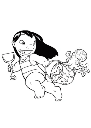 Lilo relaxing on the Beach Coloring Page