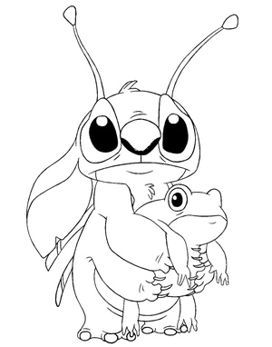 Stitch and a Frog Coloring Page