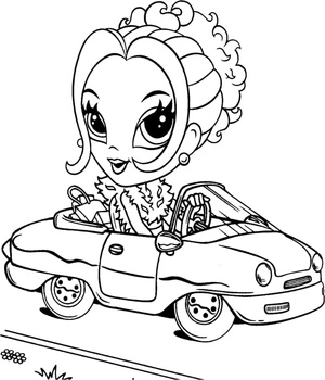 Lisa Frank is Driving a Car Coloring Page