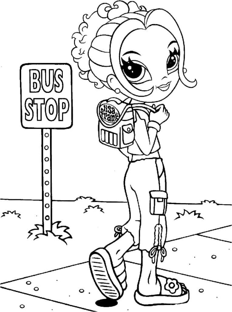 Lisa Frank Waiting at the Bus Stop Coloring Page