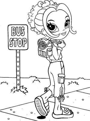 Lisa Frank Waiting at the Bus Stop