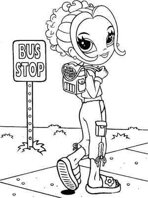 Lisa Frank Waiting at the Bus Stop Coloring Page
