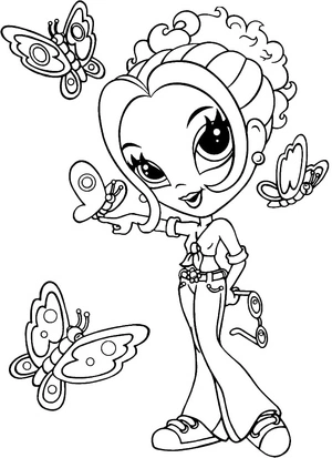 Lisa Frank with Butterflies Coloring Page