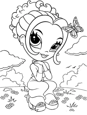 "Lisa Frank with Butterfly" Coloring Page
