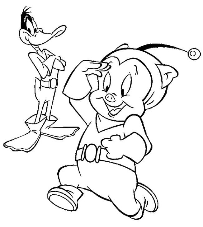 Daffy Duck and Porky Pig are the characters on the coloring page. Coloring Page