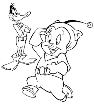 Daffy Duck and Porky Pig are the characters on the coloring page. Coloring Page
