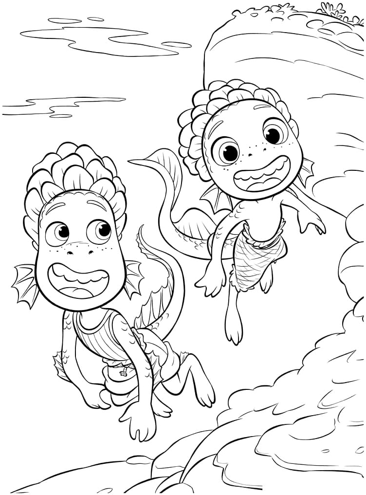 Luca and Alberto from Disney Pixar Coloring Page