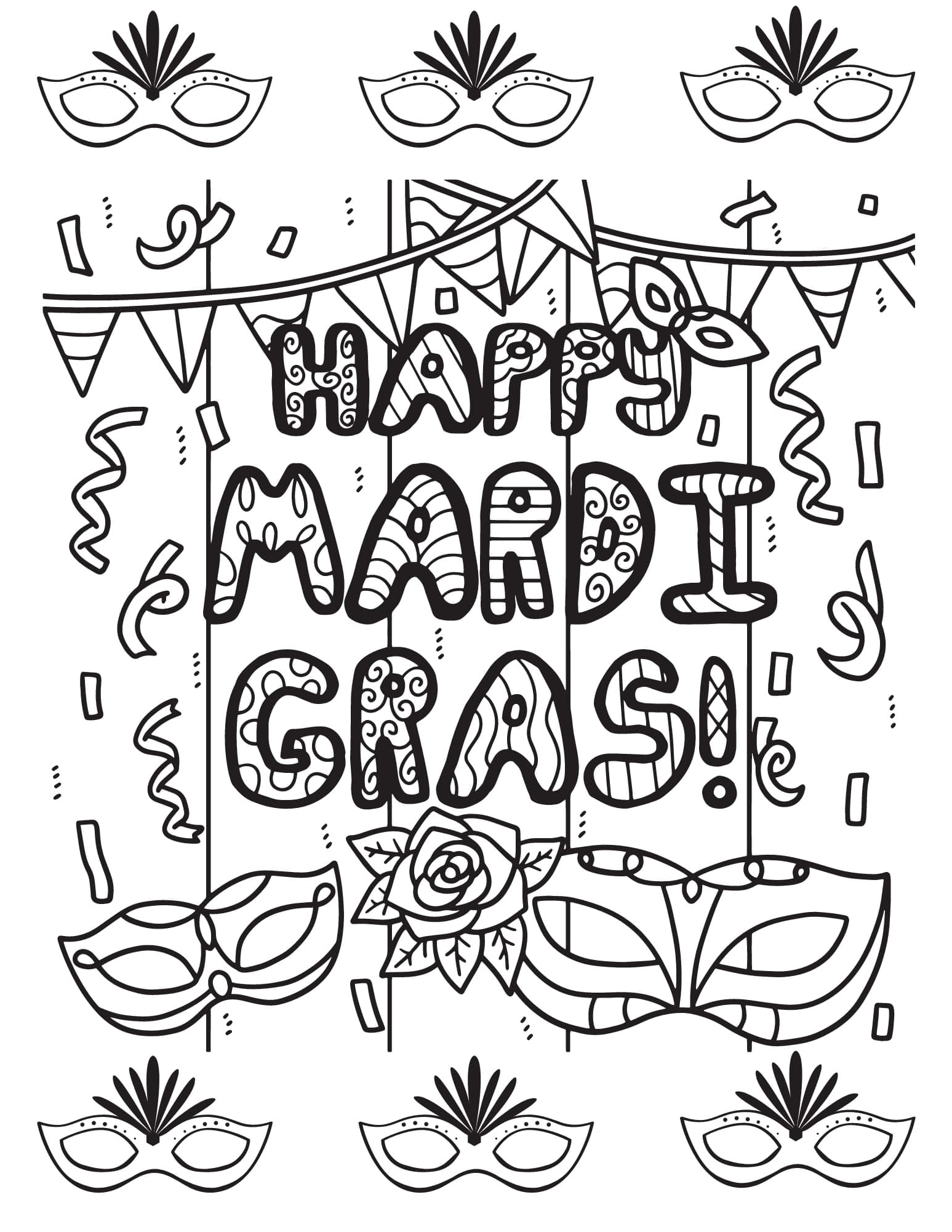 Celebrate Mardi Gras with Joy Coloring Page