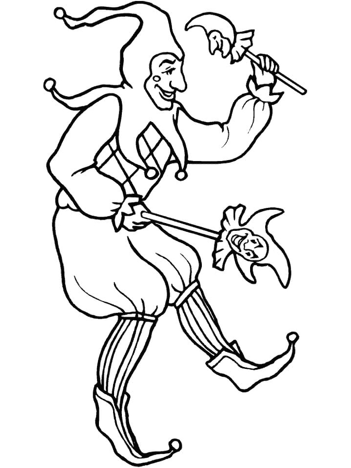 Jovial Jester for Mardi Gras Color Page Coloring Page