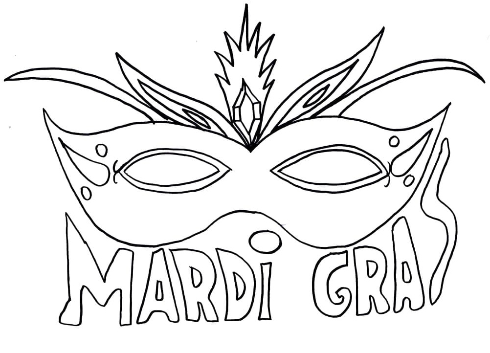 Mardi Gras Party with Mask Coloring Page