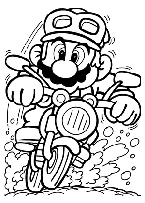Humorous Mario Riding a Motorcycle Coloring Page