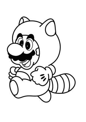 Mario and the Tanooki Team Coloring Page