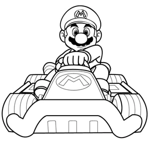 Mario in a Car Coloring Page