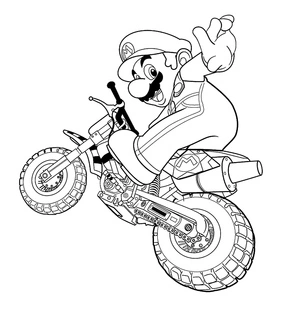 Mario Riding a Motorbike Coloring Page
