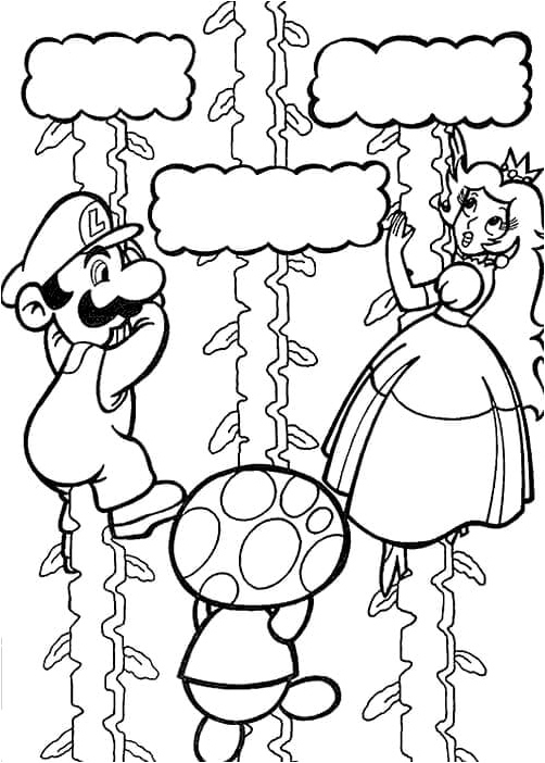 Rescue Mission with Mario and the Princess Coloring Page