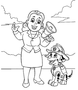 Coloring Page: Mayor Goodway and Marshall from Paw Patrol