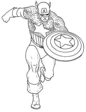 Captain America Running with Shield Coloring Page