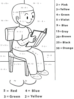 Color By Number Math: Addition and Subtraction Coloring Page