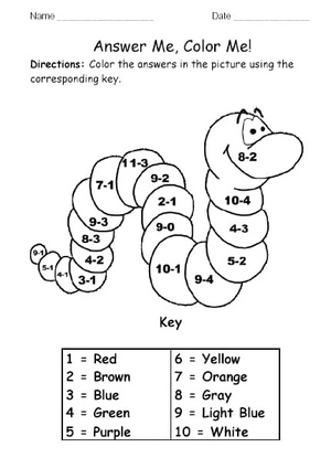 Color By Number Math Subtraction Coloring Page
