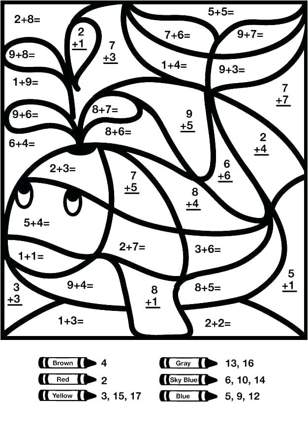 Color by Number Whale Addition Coloring Page