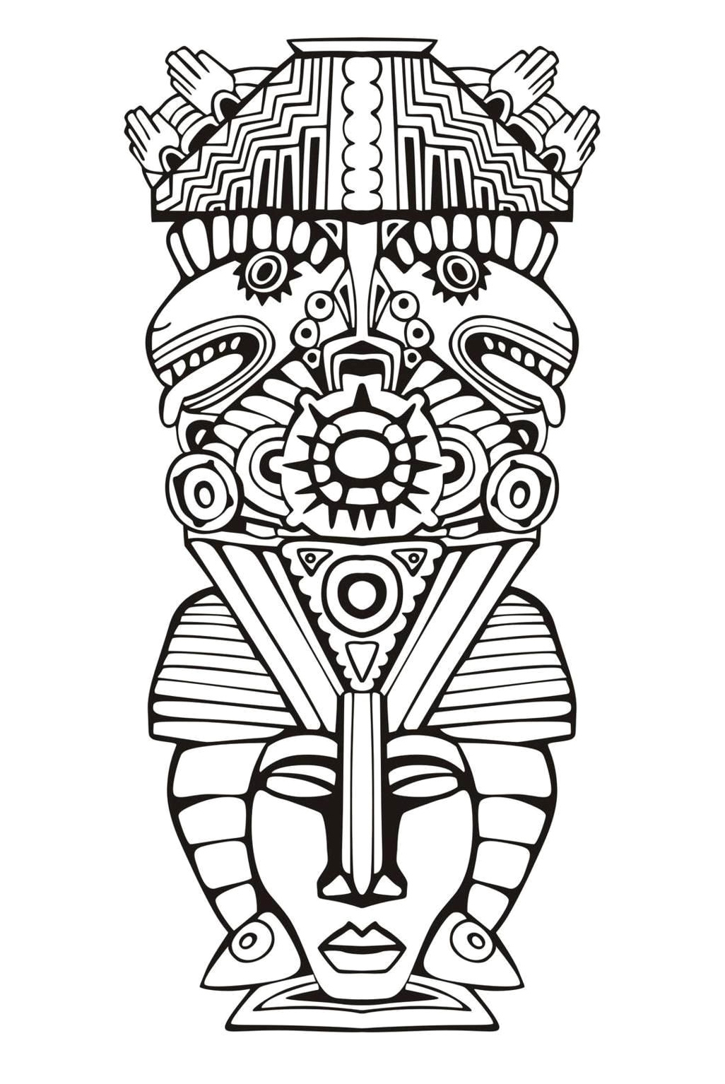 Inspiring Adult Inca Mayan Totem Coloring Page