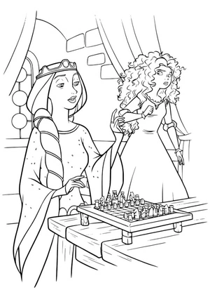 Merida and her Mother Playing Chess Coloring Page