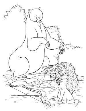 Merida and the Bear Fishing Coloring Page