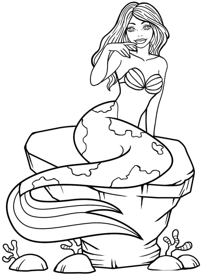 Adorable Mermaid Coloring Page