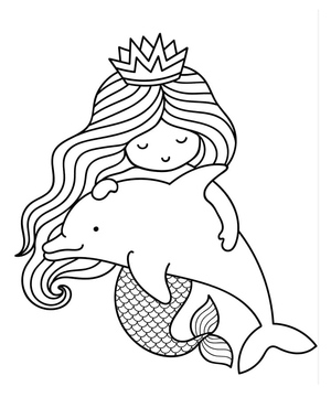 Mermaid and Dolphin Coloring Page