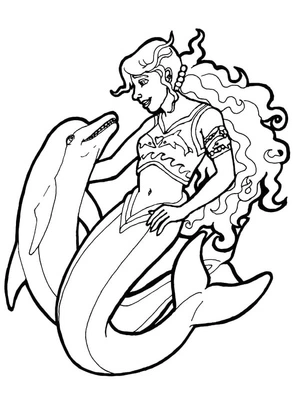 Mermaid and Dolphin Coloring Page