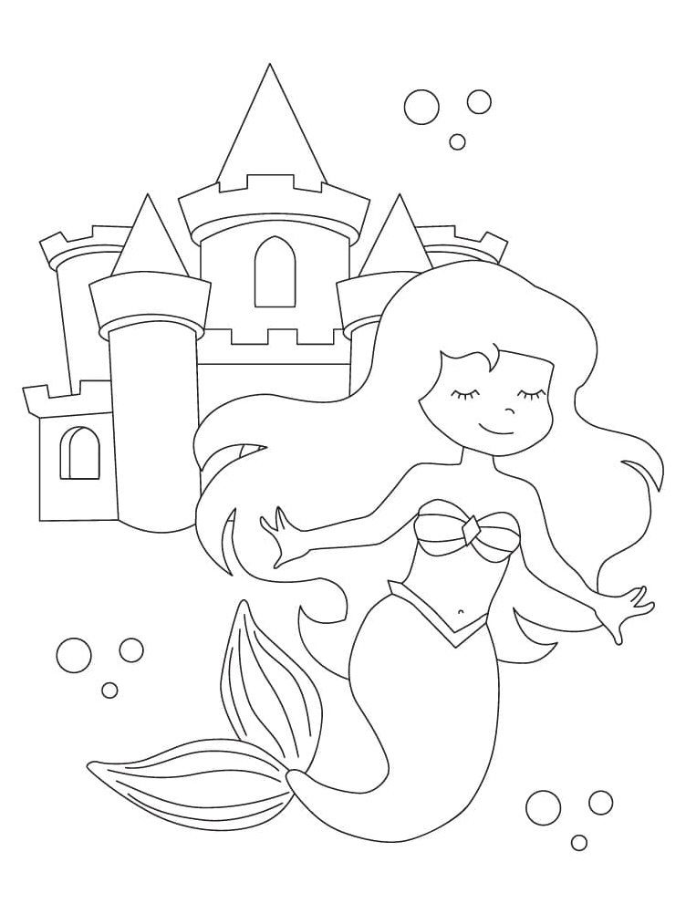 Mermaid and the Castle Coloring Page