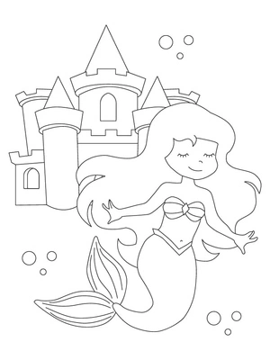 Mermaid and the Castle Coloring Page