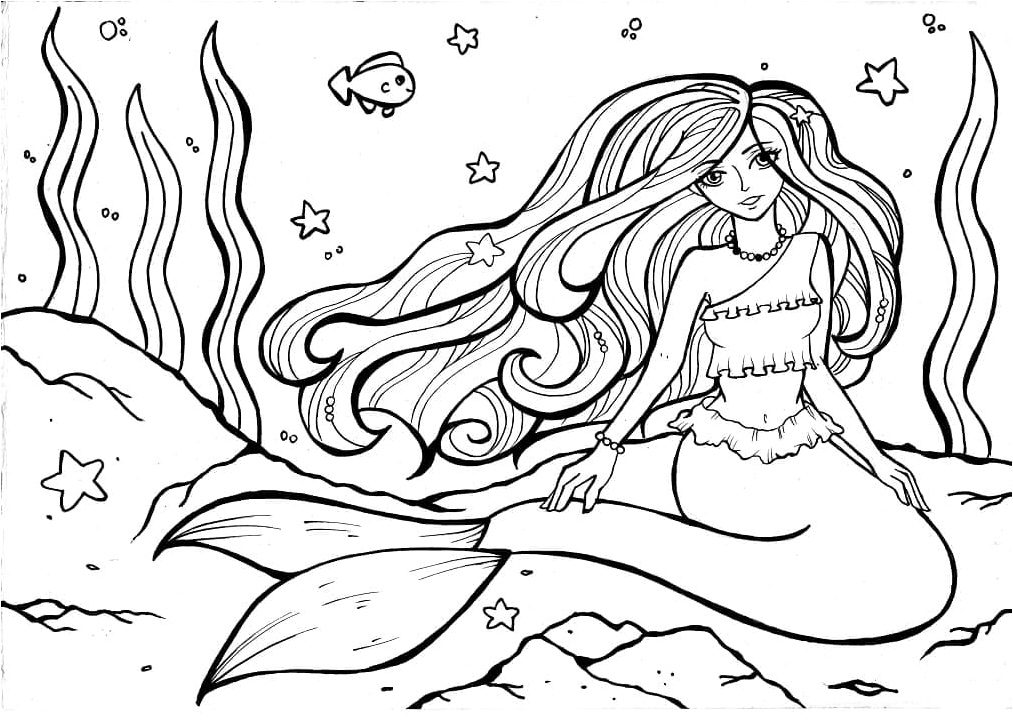 Mermaid illustration Coloring Page