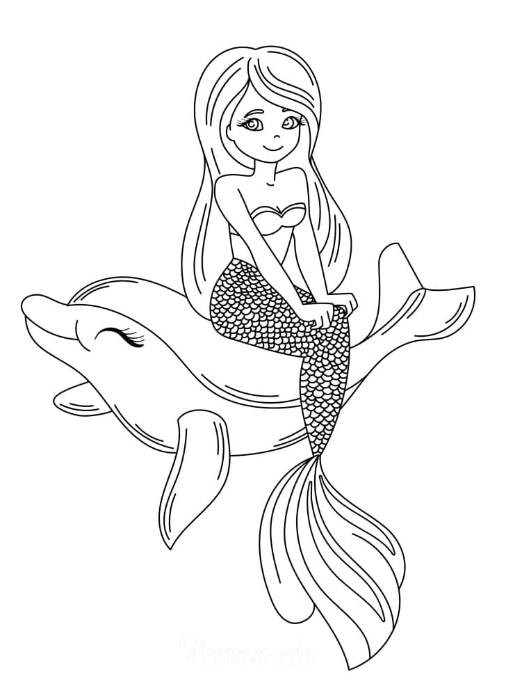 Mermaid with a Dolphin Coloring Page