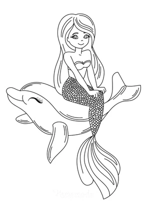 Mermaid with a Dolphin Coloring Page