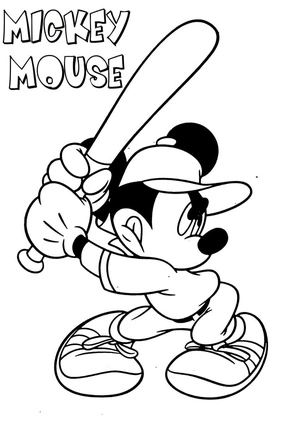 Mickey Mouse Playing Baseball Coloring Page