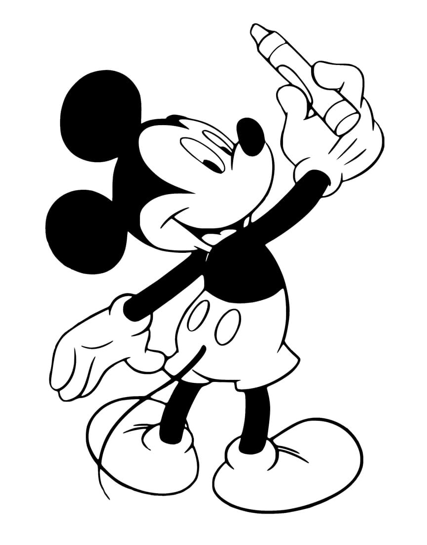 Mickey Mouse with Crayons Coloring Page