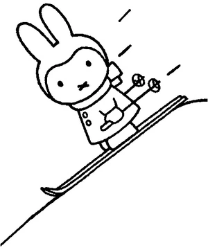 Skiing with Miffy Coloring Page