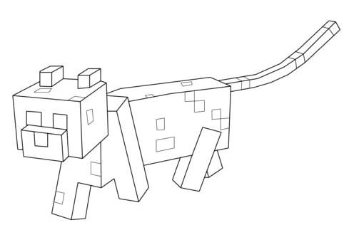 Cat in Minecraft walking Coloring Page