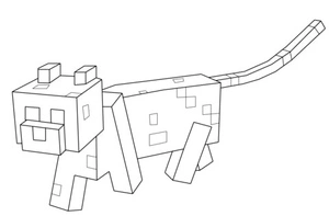 Cat in Minecraft walking Coloring Page