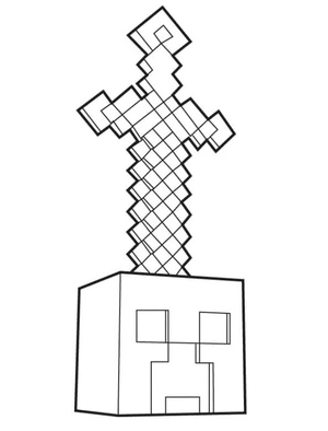 "Minecraft Sword and Zombie Coloring Page" Coloring Page