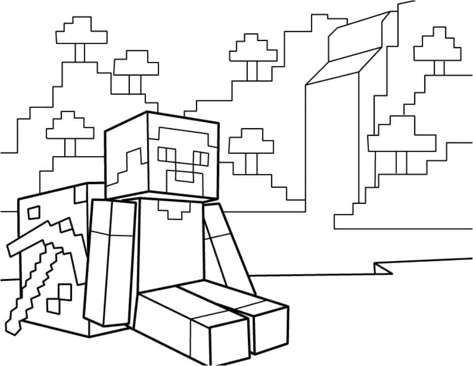 Steve from Minecraft is Lost in Thought Coloring Page